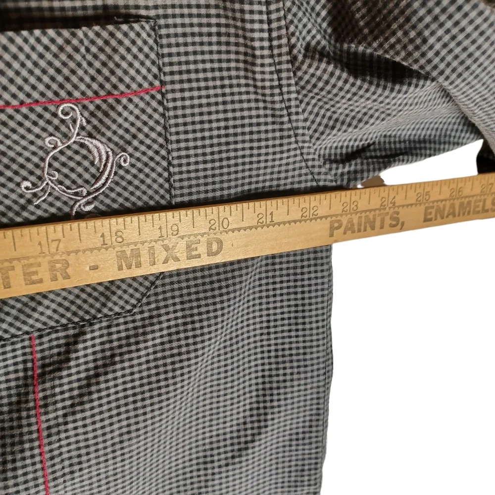 191 UNLIMITED Gray Black Check Plaid Print Red Stripe Button Front Shirt XL - Picture 7 of 8
